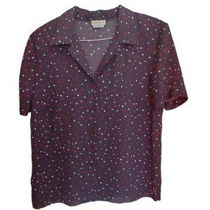 Vintage Laura Plus Mini Polka Dot  Button Down V neckline Blouse